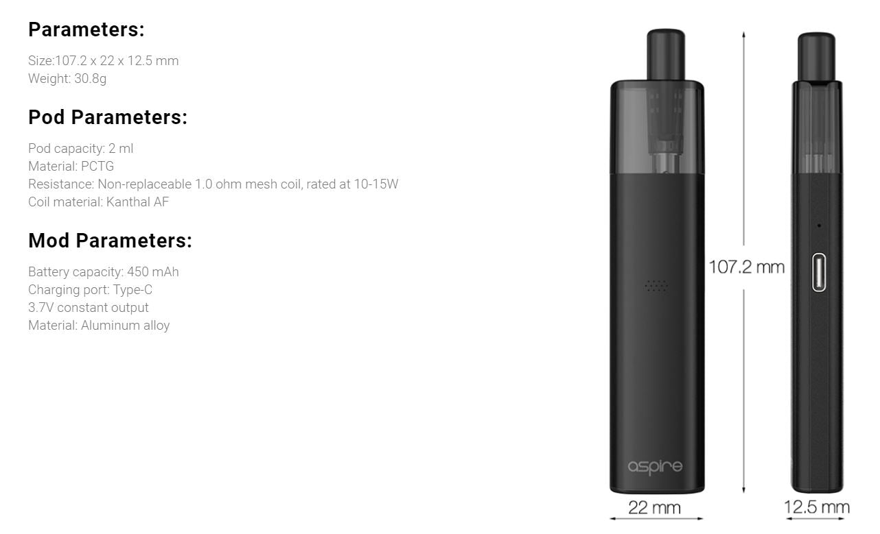 原廠正品 Aspire Vilter Pod Kit 450mAh 666一代 VC蒸氣